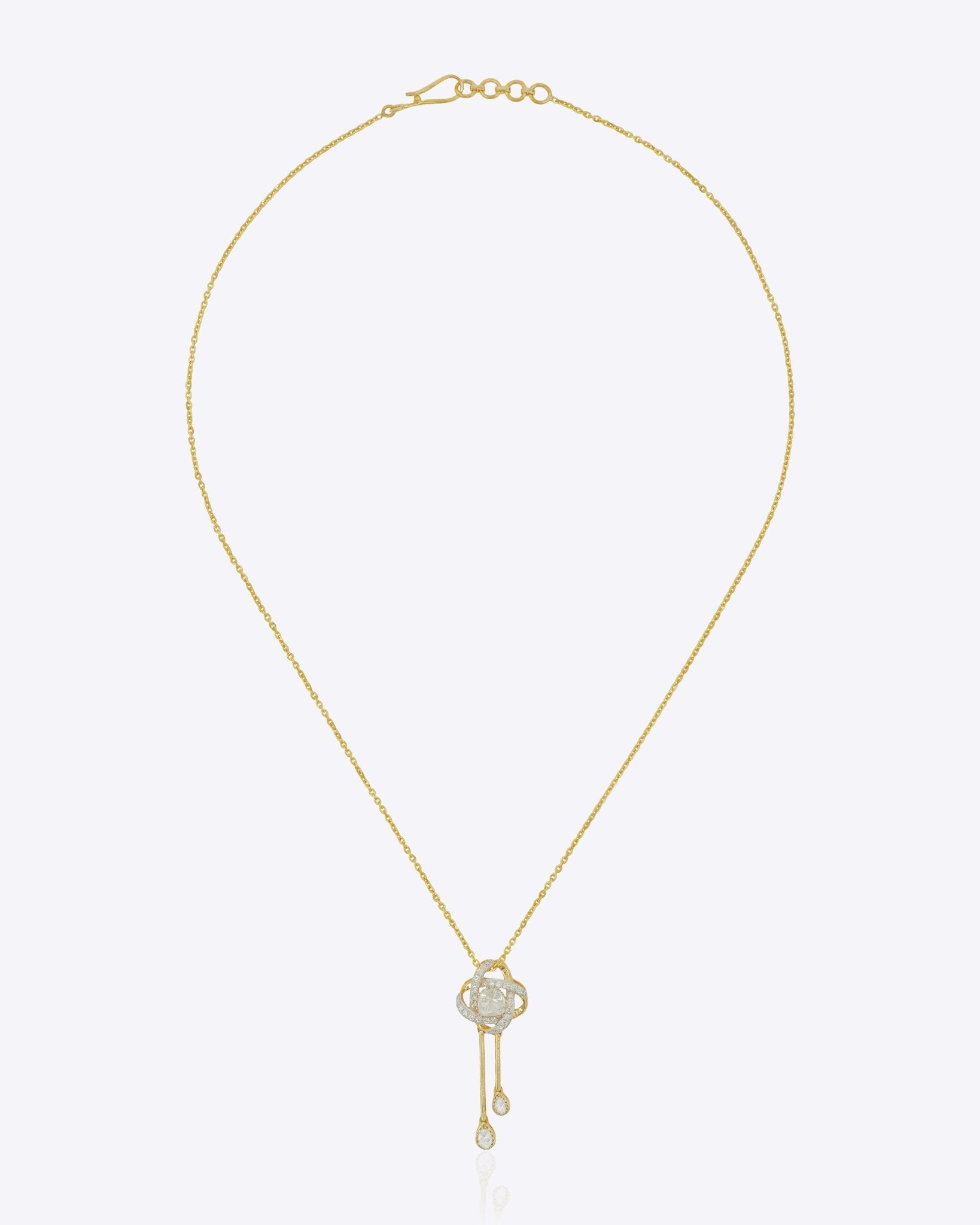 14kt gold necklace with woven knot design and Polki center