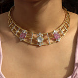 Rose Reverie Choker in 14K gold with a garland of luminous Polki and soft pink accents