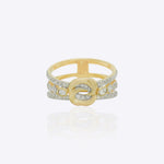 14K gold ring with an interwoven knot design set with Polki diamonds.