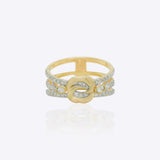 14K gold ring with an interwoven knot design set with Polki diamonds.