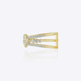 14K gold ring with an interwoven knot design set with Polki diamonds.