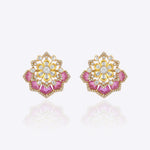 Floret Prism Earrings handcrafted in 14k gold with floral Polki diamond design.