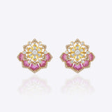 Floret Prism Earrings handcrafted in 14k gold with floral Polki diamond design.