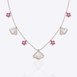 Blush Diamond Polki Necklace in 14k gold with polki sparkle and ruby florals.