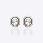 14K gold hexagon stud earrings with Polki and diamond accents