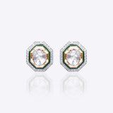 14K gold hexagon stud earrings with Polki and diamond accents