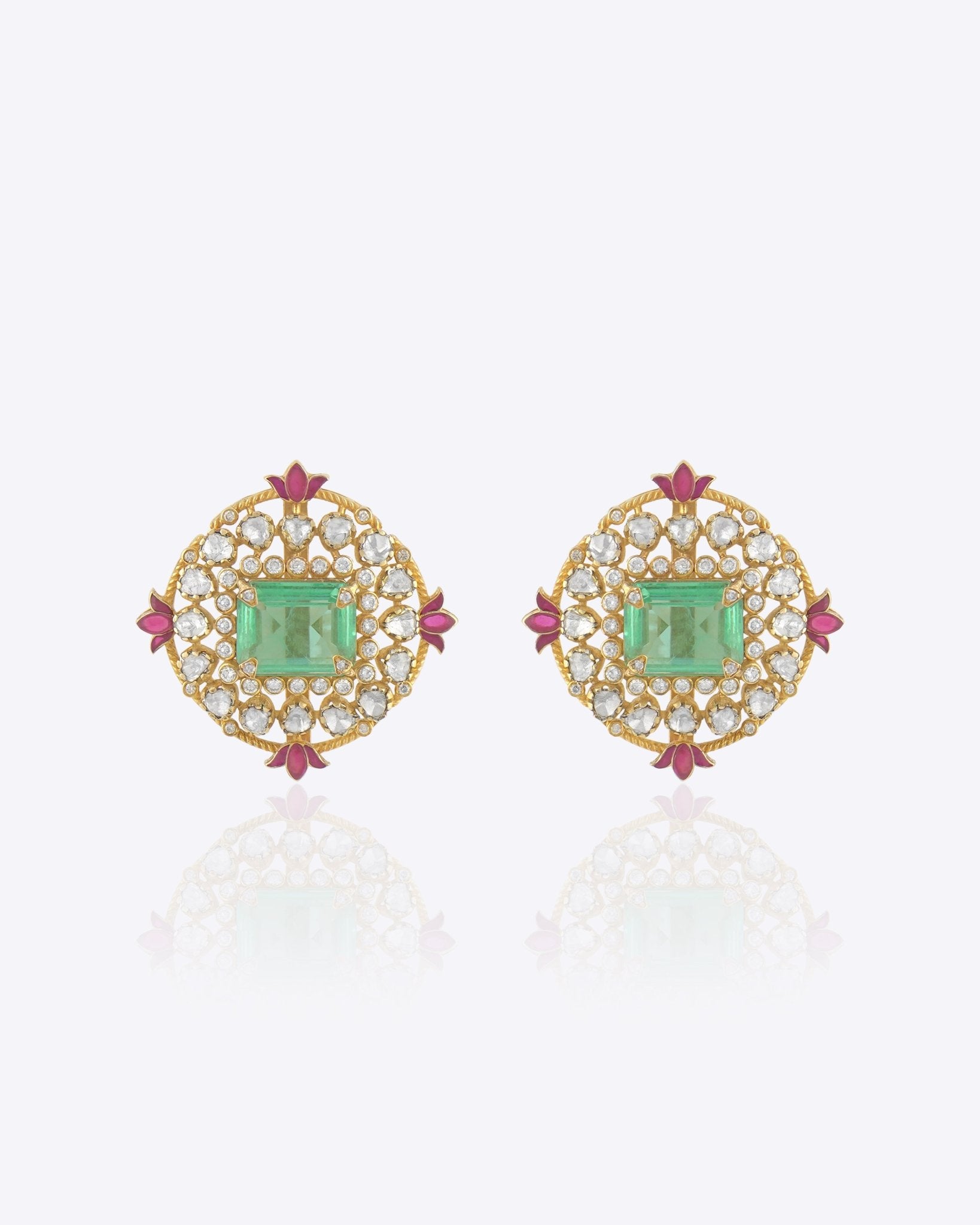 Aqua Legacy14k gold earrings with aqua gemstone centre and geometric octagonal design.