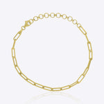 18K solid gold paper clip chain bracelet, shown worn solo for an everyday minimal look.