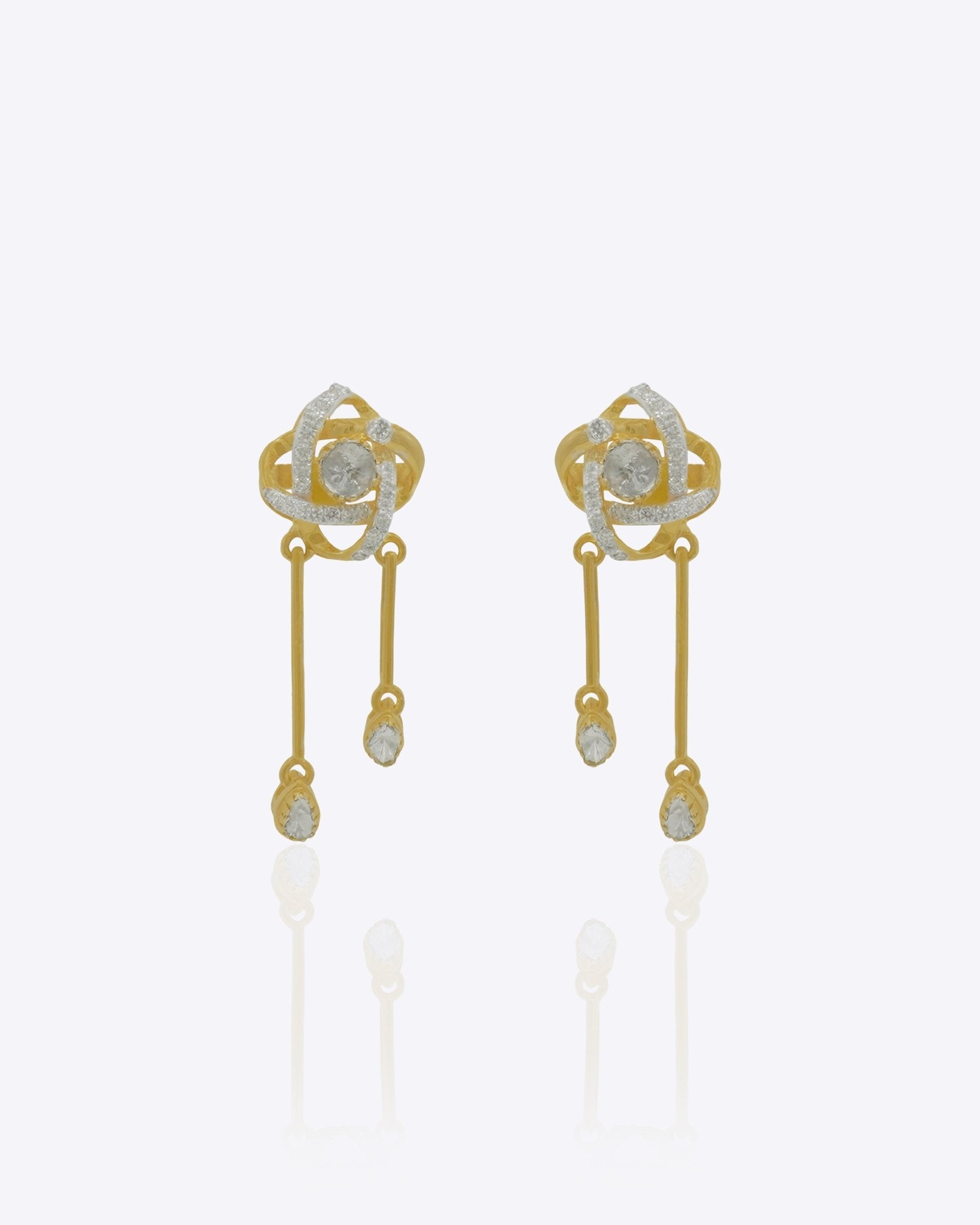 14K gold drop earrings with pear-shaped stones and knot motif