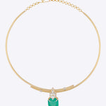Handcrafted Fern Grace Hasli with 14k gold and fine Polki and aqua-green stone