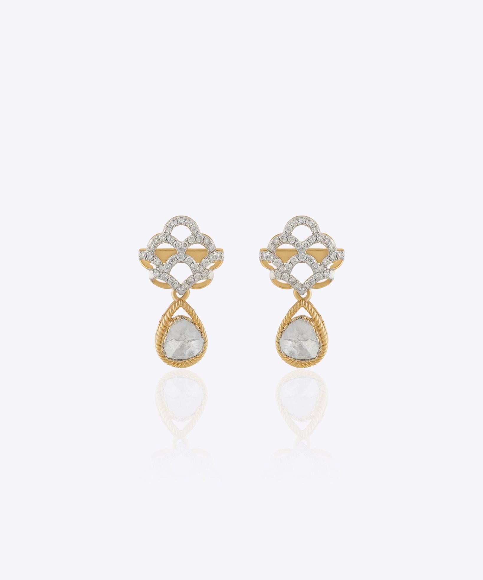 Aira Bloom Earrings with handcrafted fine Polki floral detailing