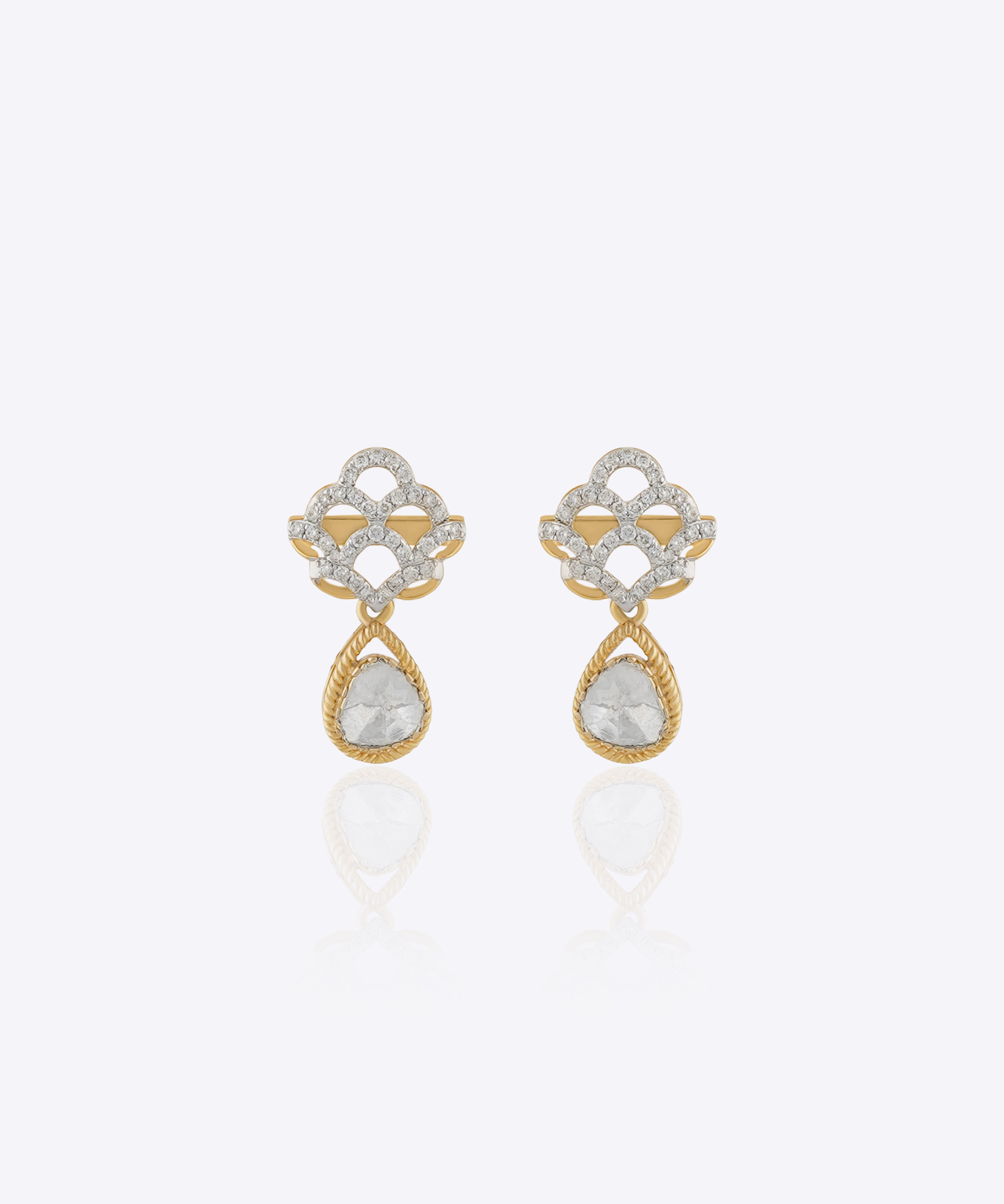 Aira Bloom Earrings with handcrafted fine Polki floral detailing