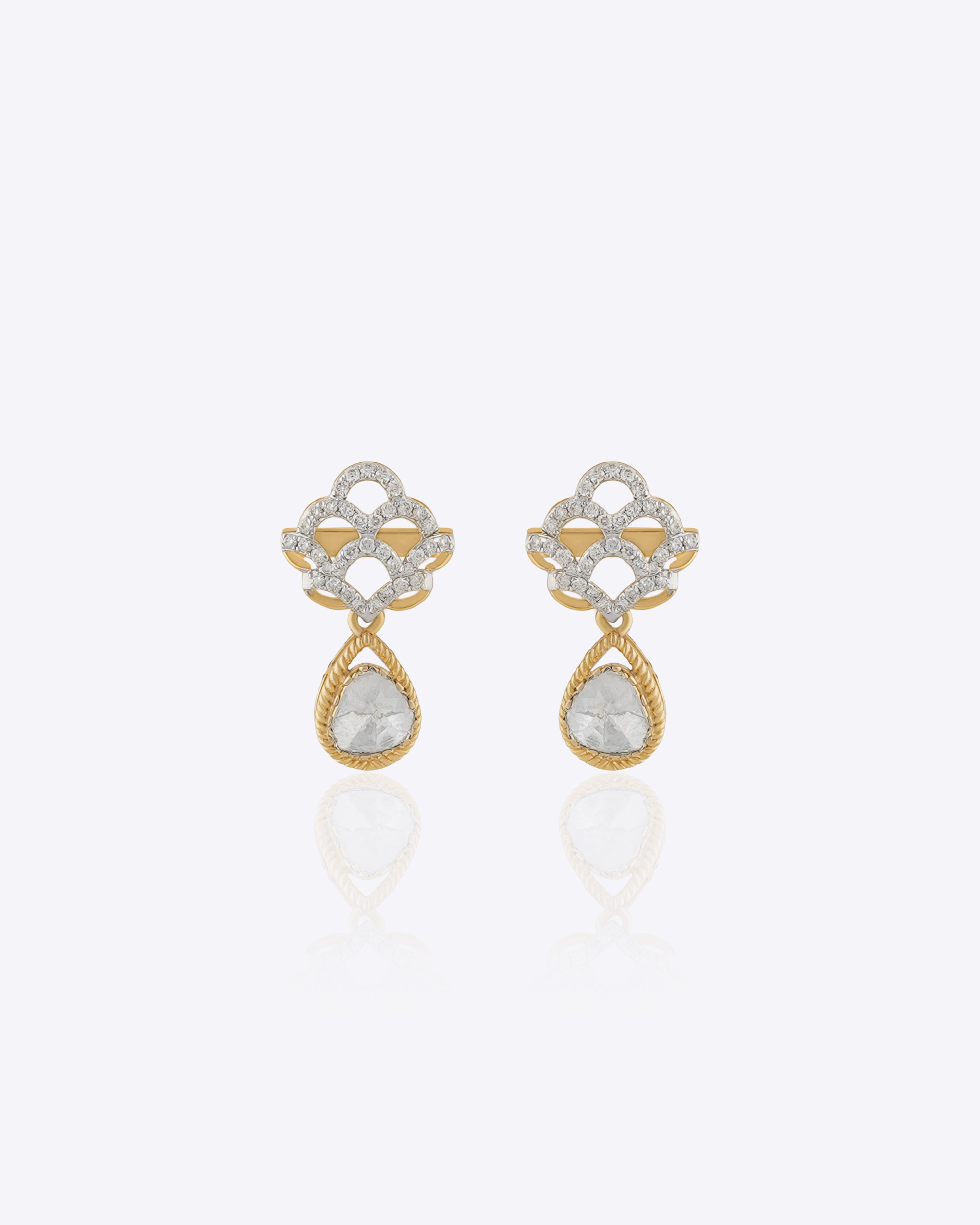 Aira Bloom Earrings with handcrafted fine Polki floral detailing