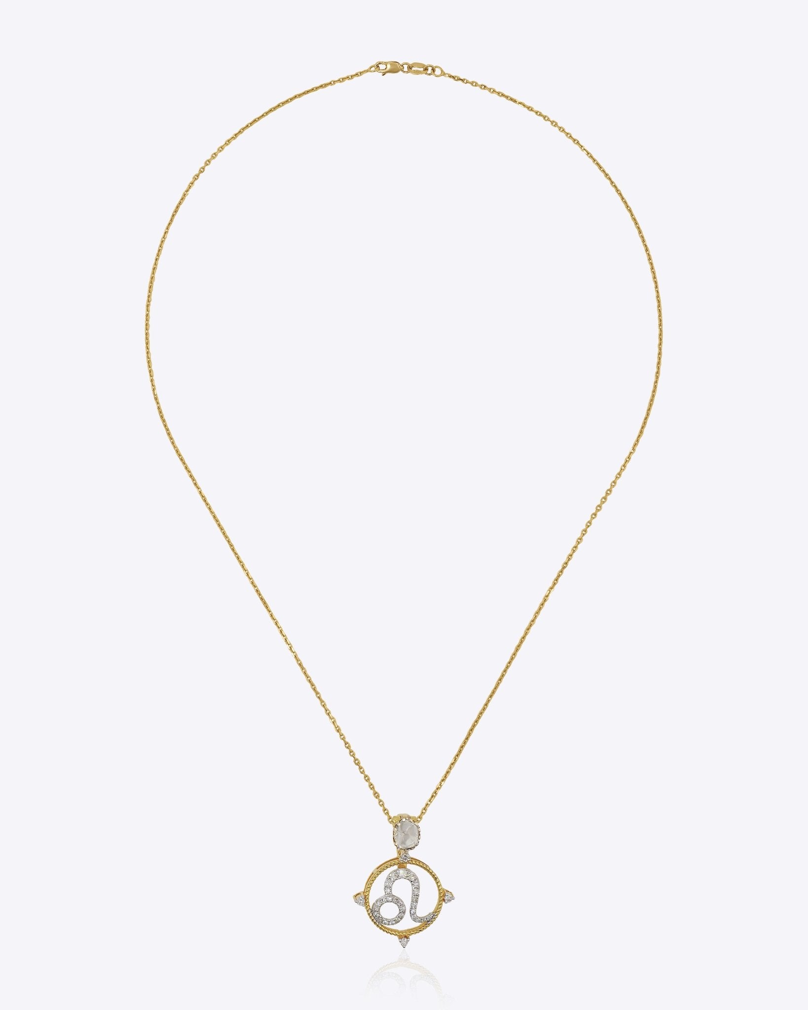 14k gold zodiac pendant with Polki and diamond detailing for Leo.