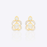 Floral Polki diamond tiara-inspired earrings in 14K gold with regal sparkle.