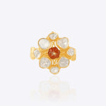 14K gold ring with Polki diamonds and pink tourmaline center