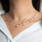 Gemstone Garland Necklace in 14K gold with colourful gemstones and Polki drops.