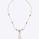 9K gold Opaline Muse necklace with a Polki medallion and emerald-toned accents.