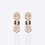 18K gold hexagonal earrings with Polki and vibrant talaf stone accents.