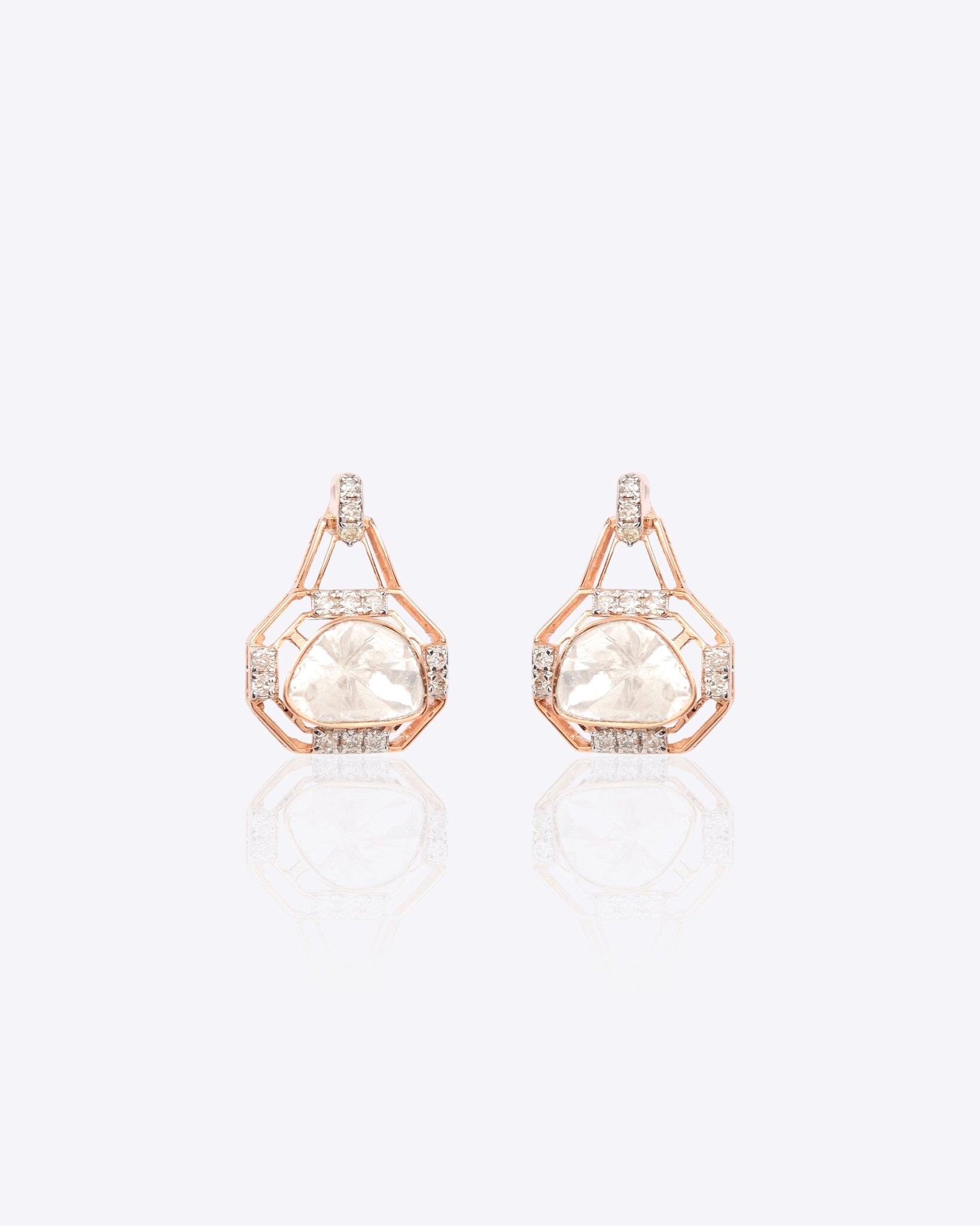 14k gold geometric earrings with delicate Polki diamonds