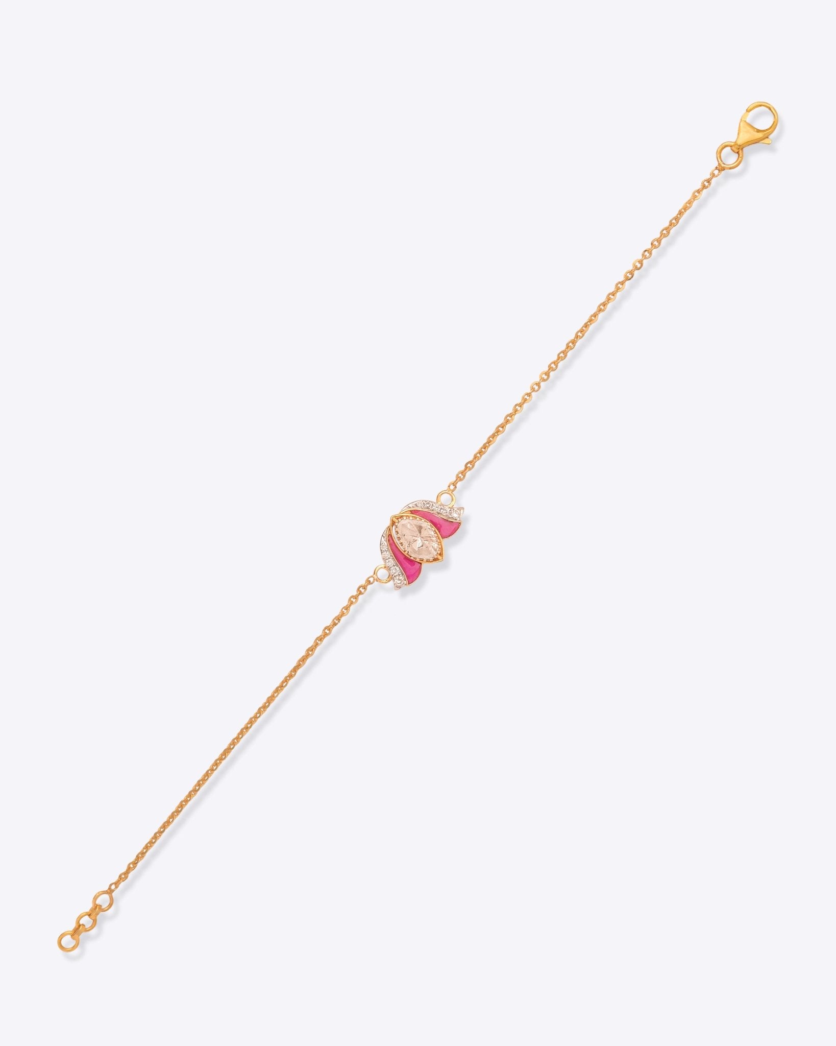 14K gold bracelet with a minimalist lotus motif and Polki diamond detailing.