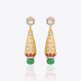 14K gold earrings with a hexagonal Polki diamond medallion and lattice cage