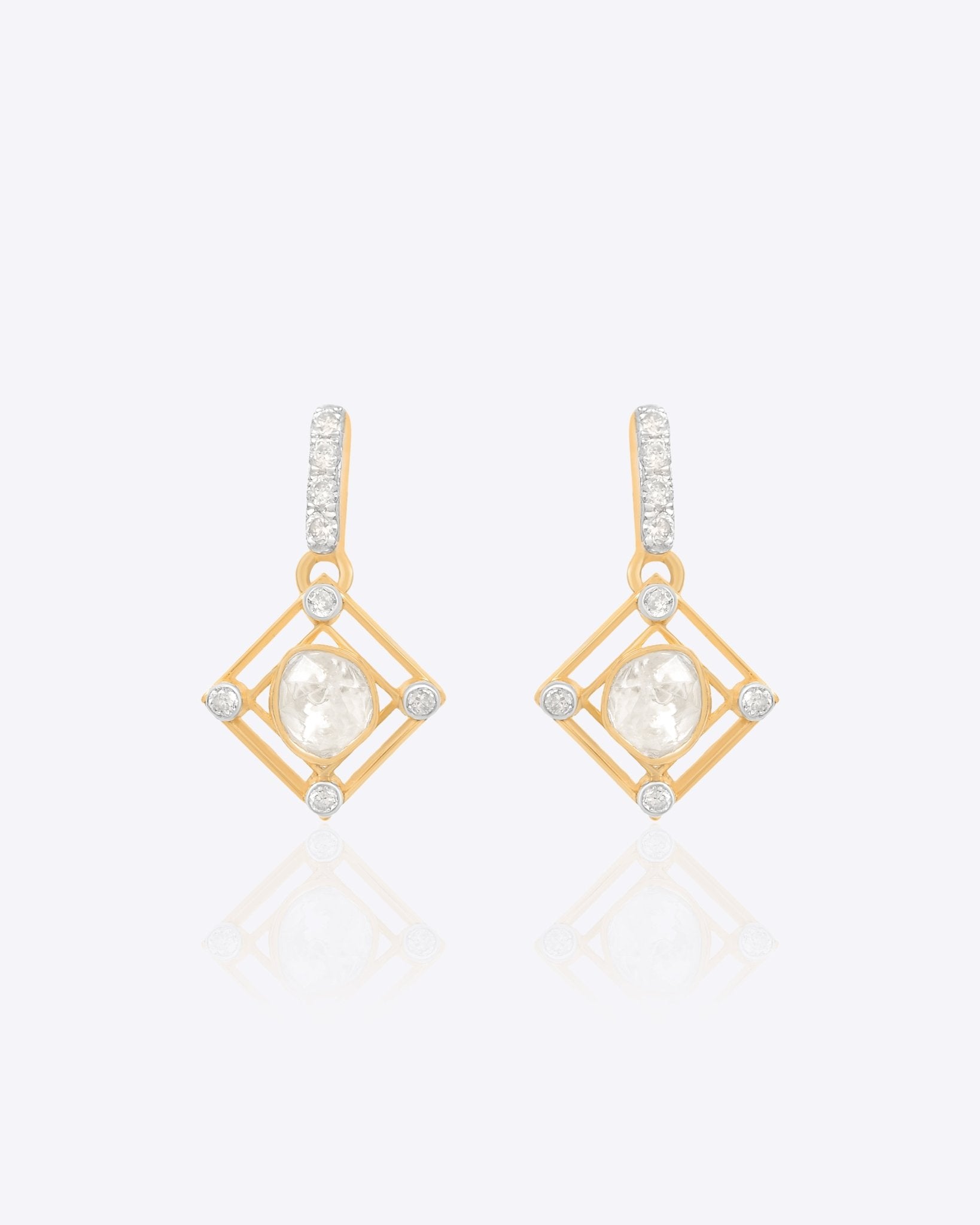 14K gold minimalist stud earrings with Polki diamonds