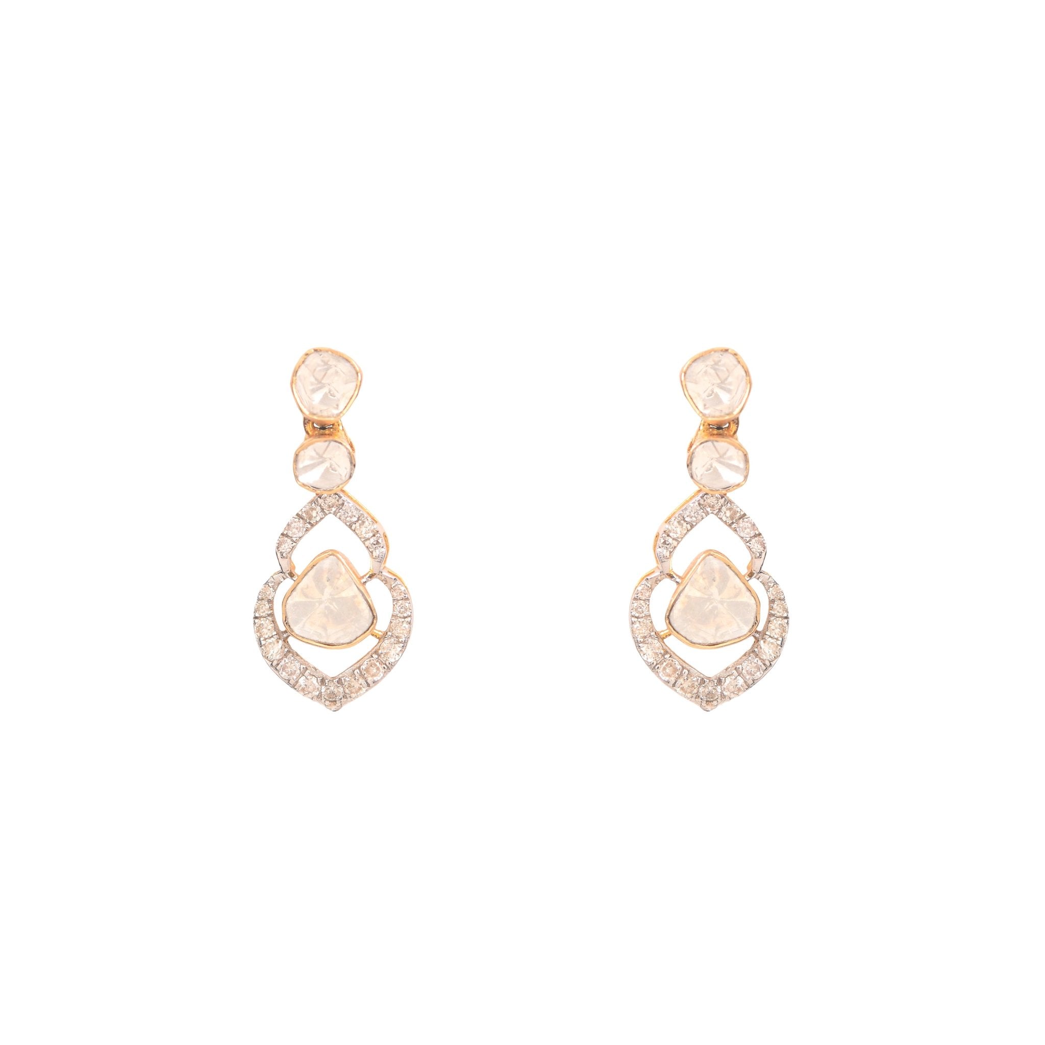 Stylish close-up of ear adorned with Foxy polki earrings featuring playful sparkle and diamonds.