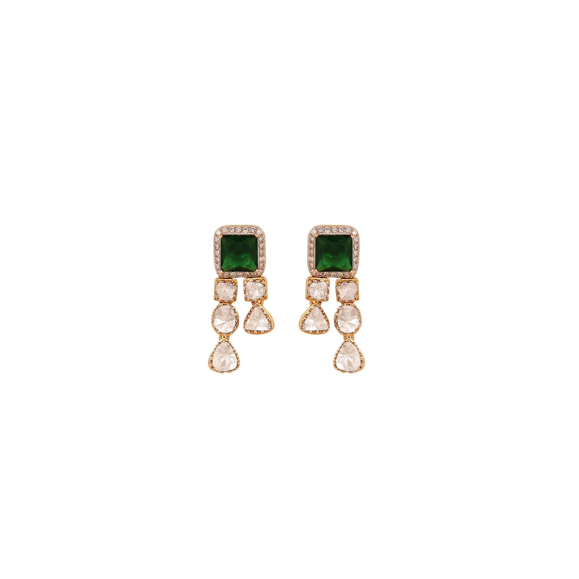Jewellery image of Stella earrings with multicolour stones and sparkling Polki diamonds.