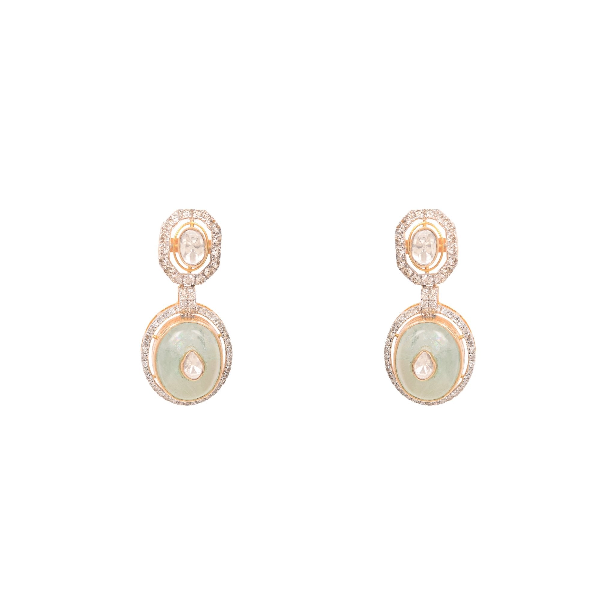 Mint Gloss earrings worn with fresh pastel outfit for spring affair.