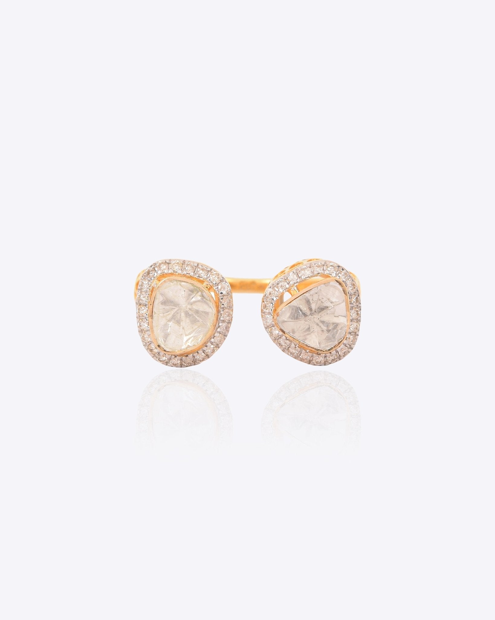 Open-ended Polki diamond ring in 14k gold with a sleek, sculptural finish.