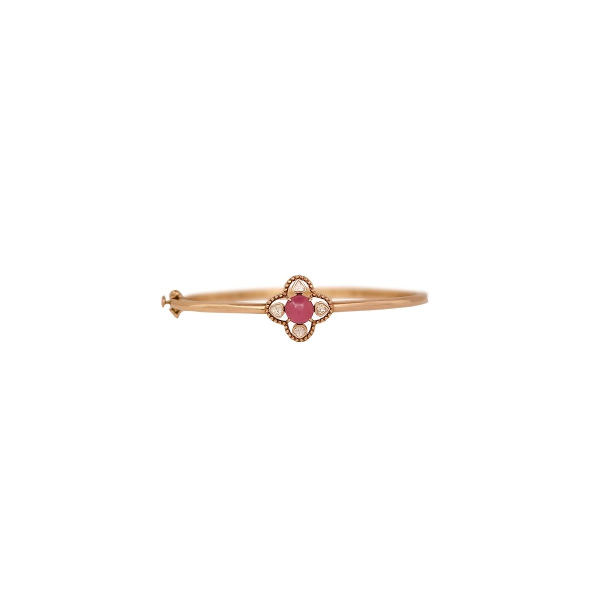 Radiant Ruby Polki Wristlet in 14k gold with a ruby and Polki diamond floral motif