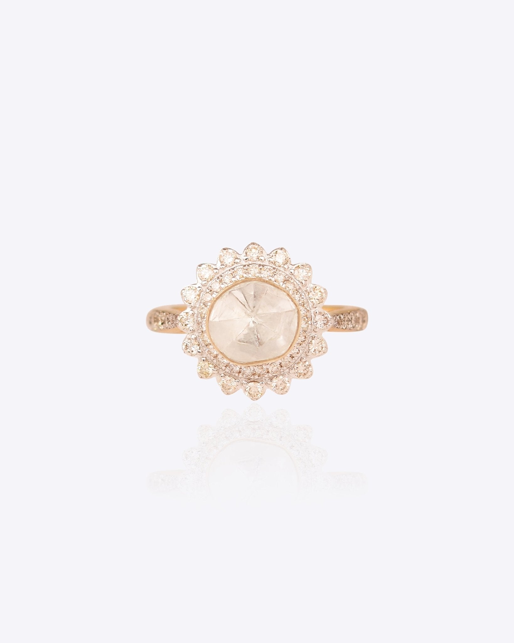 14K gold ring with radiant Polki diamonds in a sleek modern design
