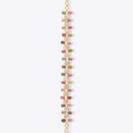 Bracelet with faceted gemstones in green, pink, purple, and white