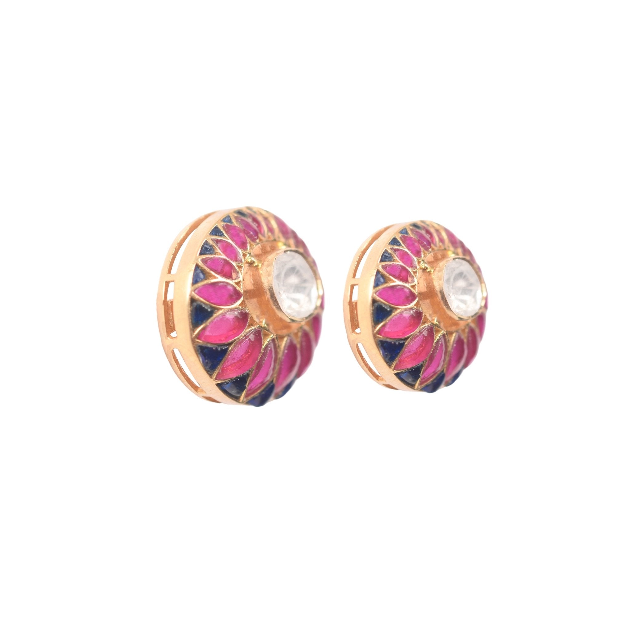 Emrys earrings styled with edgy saree and modern hairstyle.