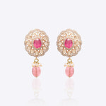 18k gold earrings with Polki diamonds, ruby, and tourmaline