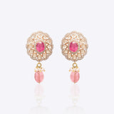 18k gold earrings with Polki diamonds, ruby, and tourmaline