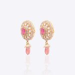 18k gold earrings with Polki diamonds, ruby, and tourmaline