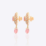 18k gold earrings with Polki diamonds, ruby, and tourmaline