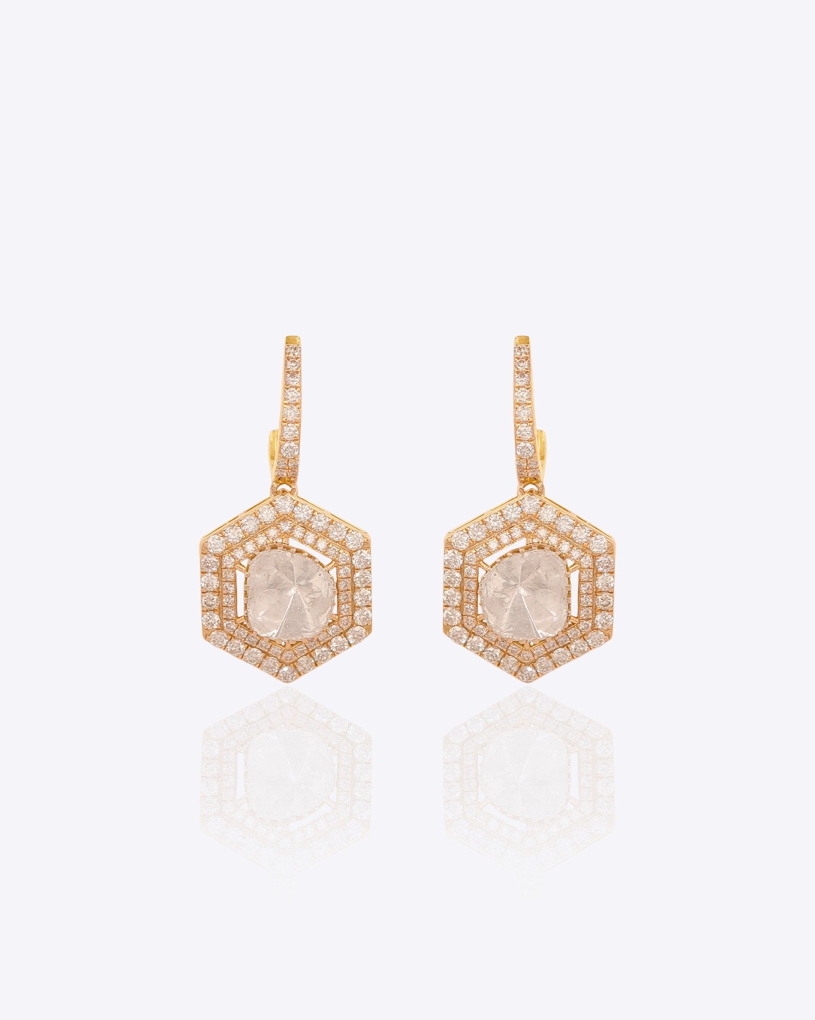 18K gold hoop earrings with Polki and geometric detailing