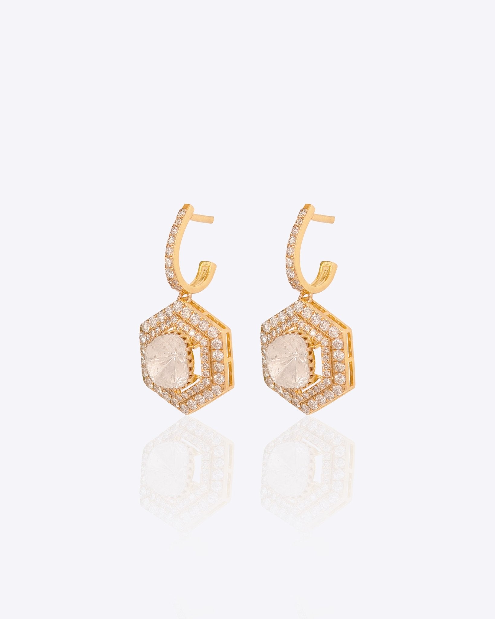 18K gold hoop earrings with Polki and geometric detailing