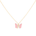 Delicate 14k gold necklace with an elegant butterfly design showcasing the initial 'A'.