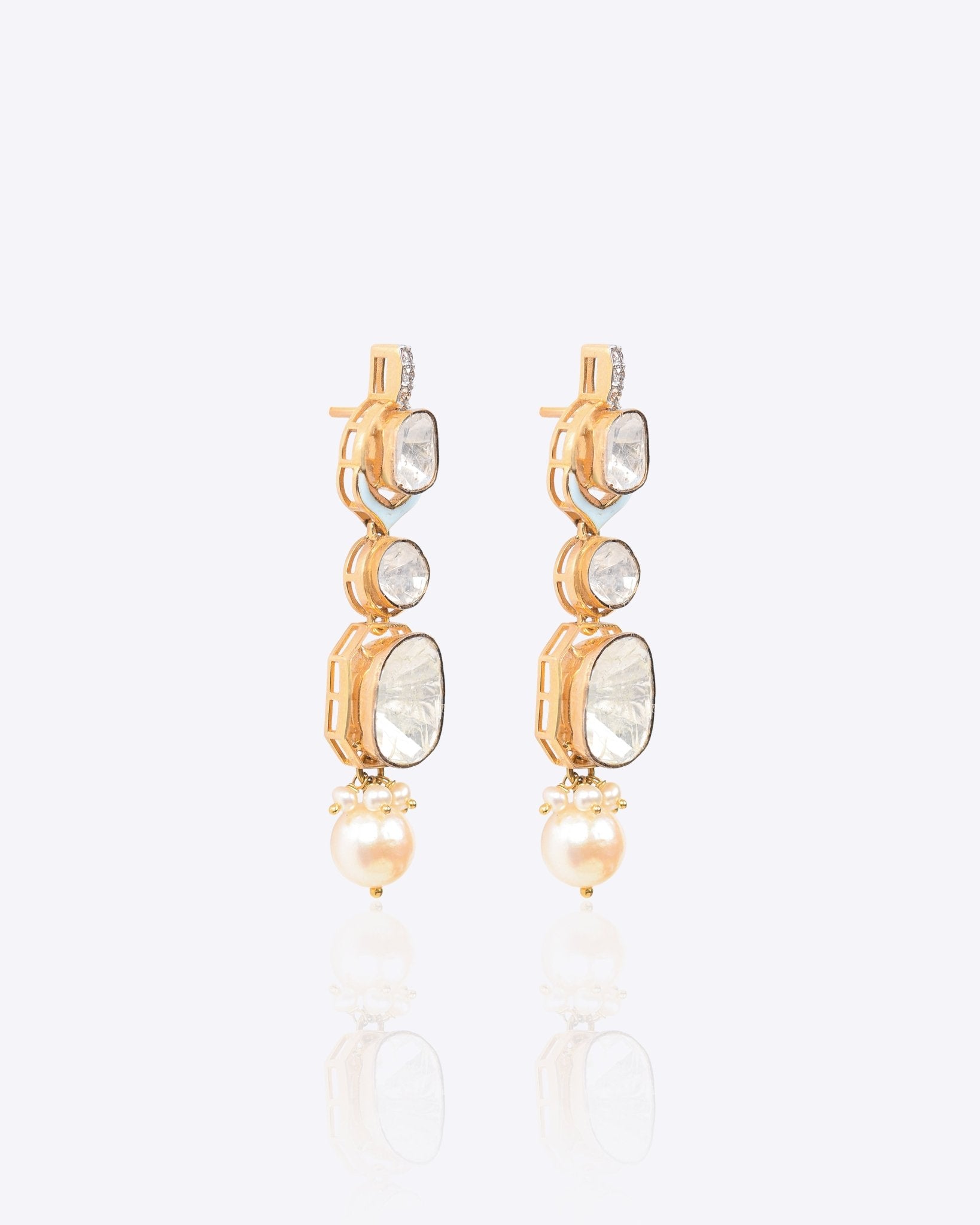 18K gold Pearl & Grace Diamond Polki Earrings with a luminous pearl drop.
