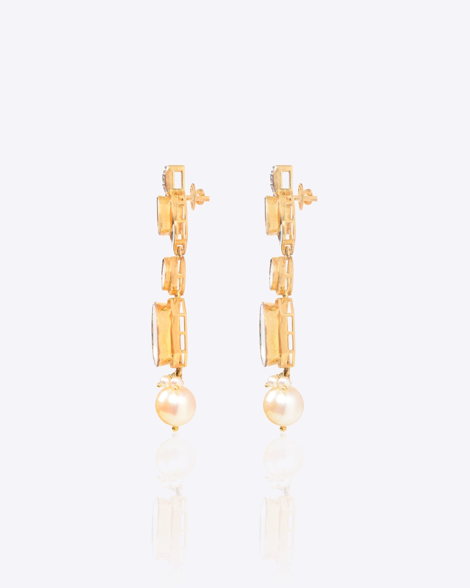 18K gold Pearl & Grace Diamond Polki Earrings with a luminous pearl drop.