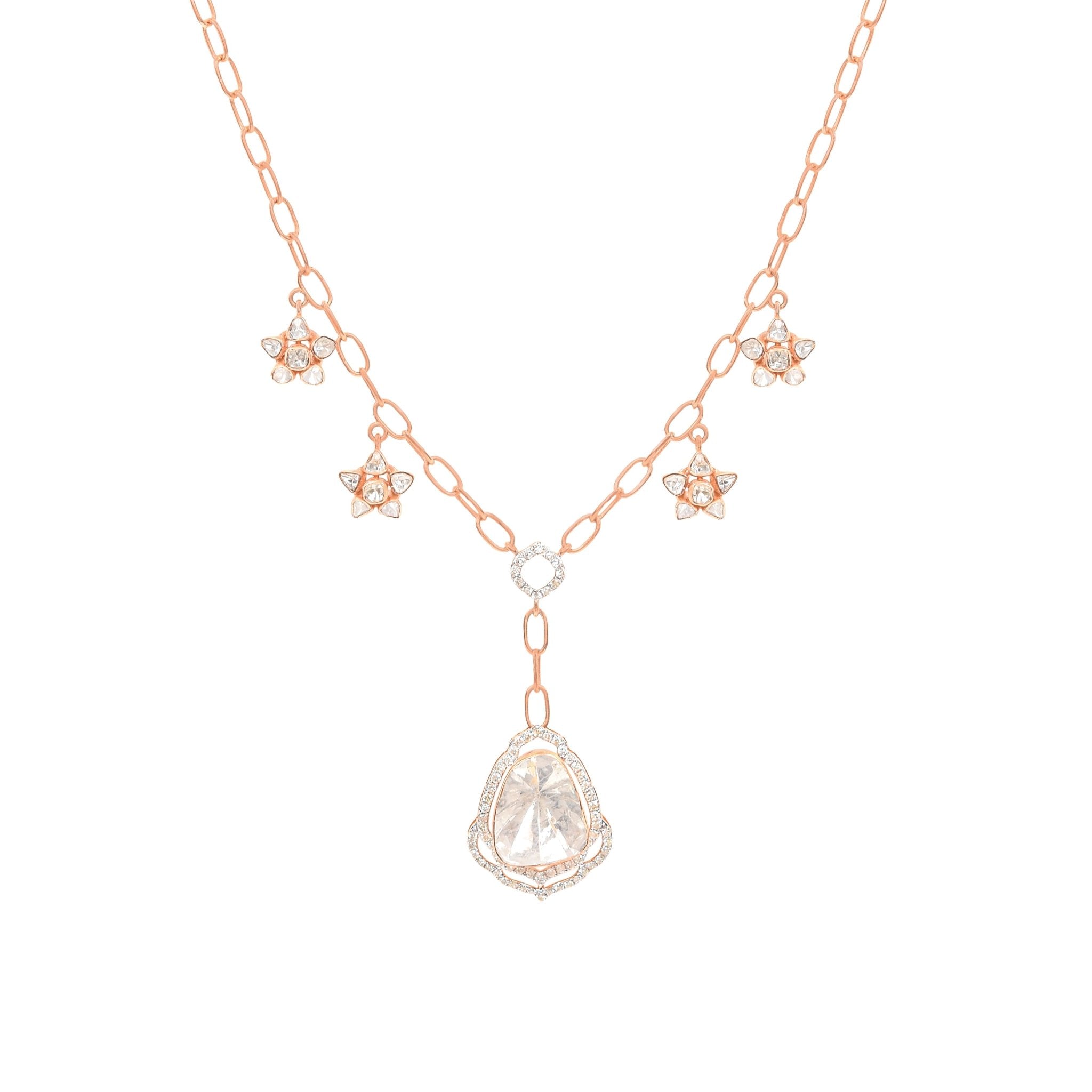 Statement Polki Necklace in 14K gold with a central Polki diamond on a sleek gold chain