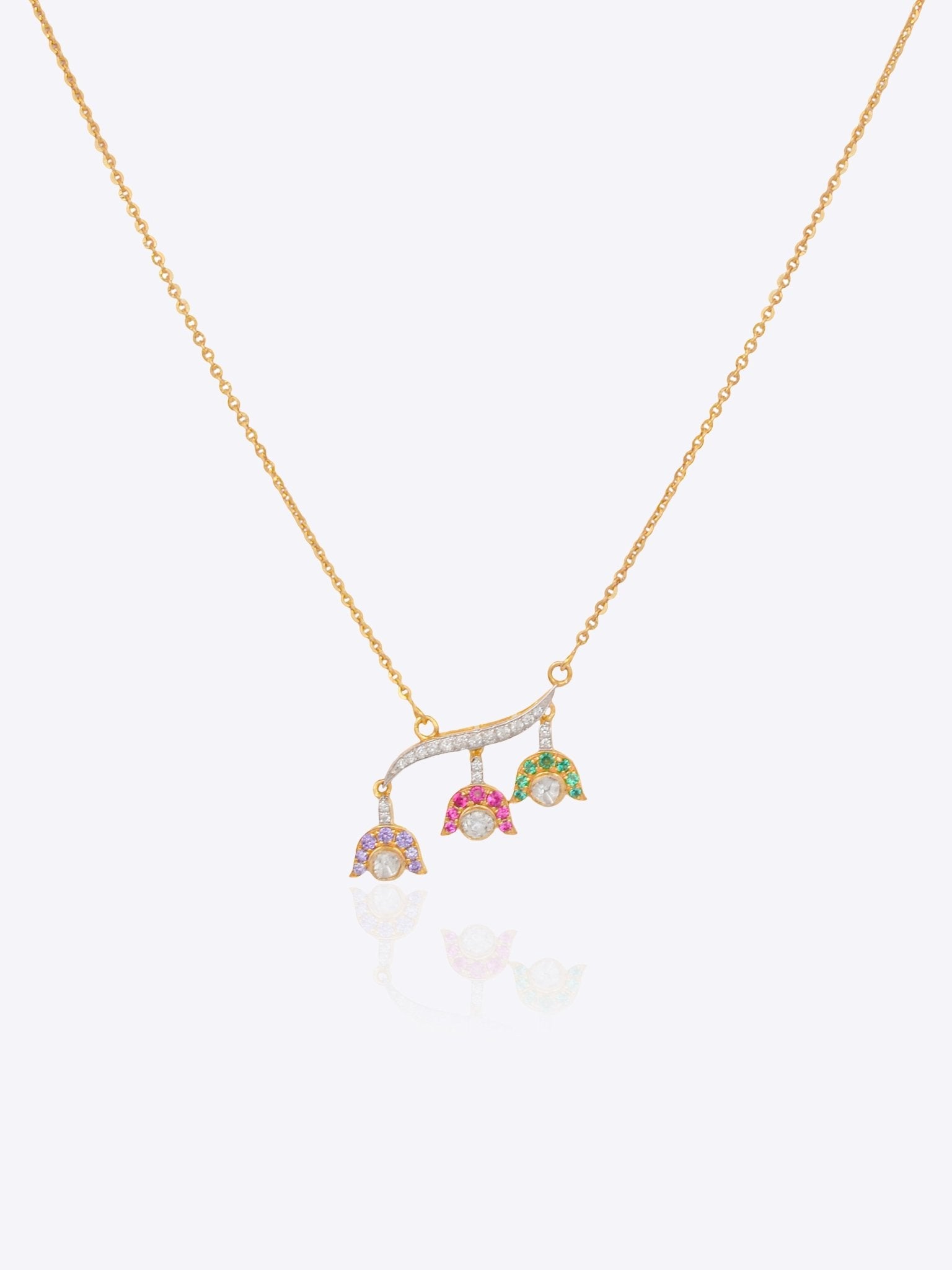 Spring in Bloom Pendant in 14k gold with upside-down tulip motifs