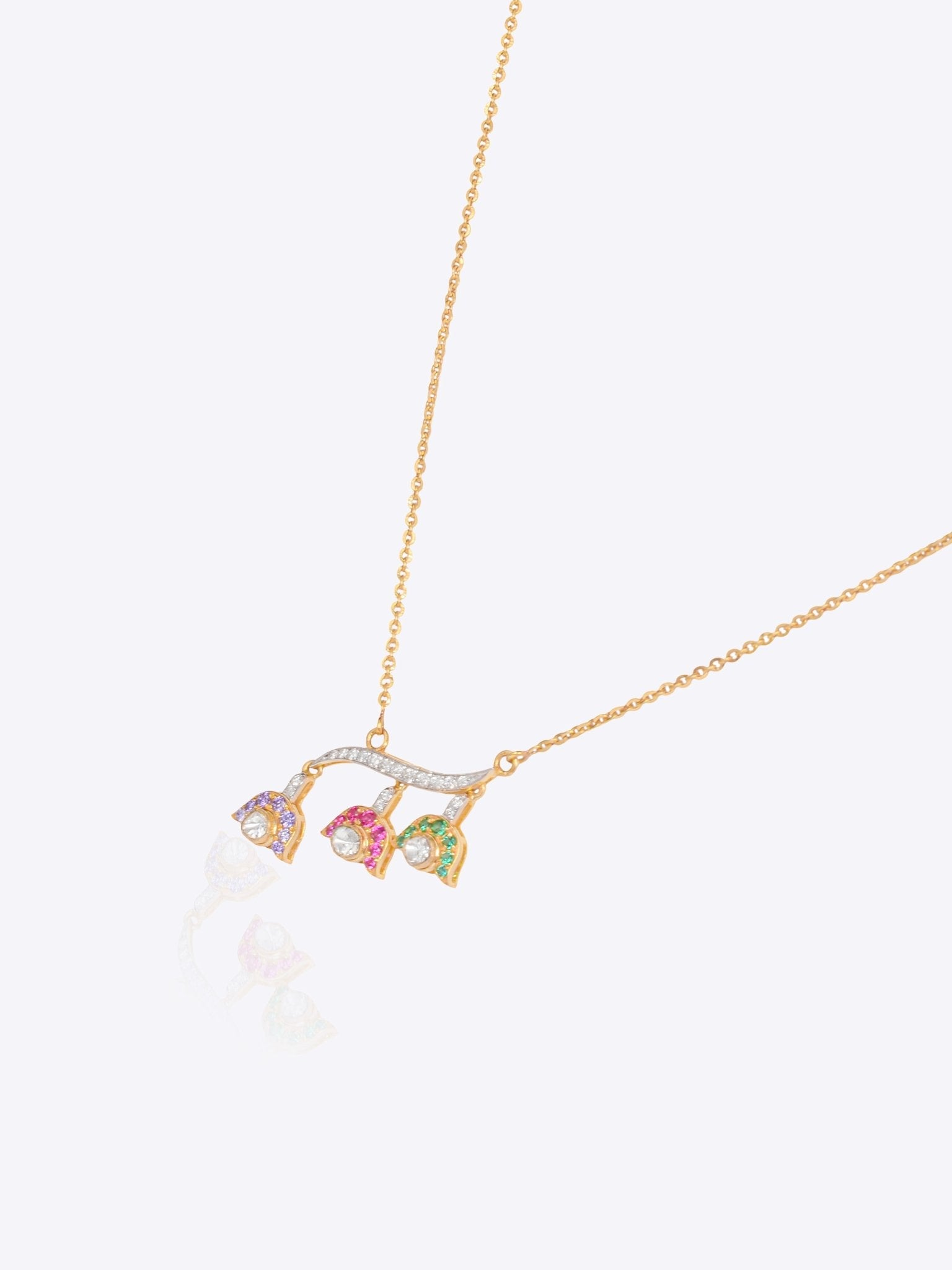 Spring in Bloom Pendant in 14k gold with upside-down tulip motifs