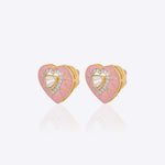 18K gold heart-shaped stud earrings with pink tones and Polki center
