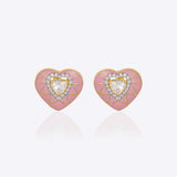 18K gold heart-shaped stud earrings with pink tones and Polki center