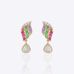 14k gold Mystic Flames earrings with vibrant flame-inspired gemstones.